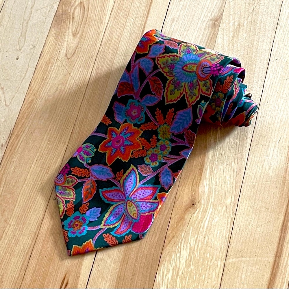 Kenzo Colorful Floral Print Silk Tie - Picture 4 of 16